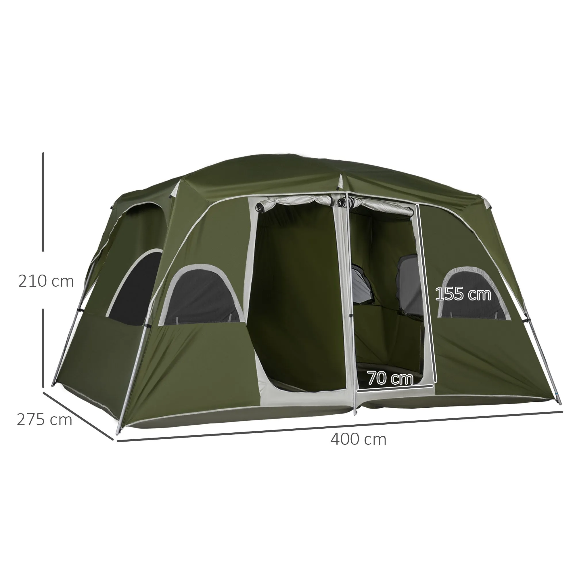 Camping Tent Family Tent 4-8 Person 2 Room with Large Mesh Windows Easy Set Up for Backpacking Hiking Outdoor Green