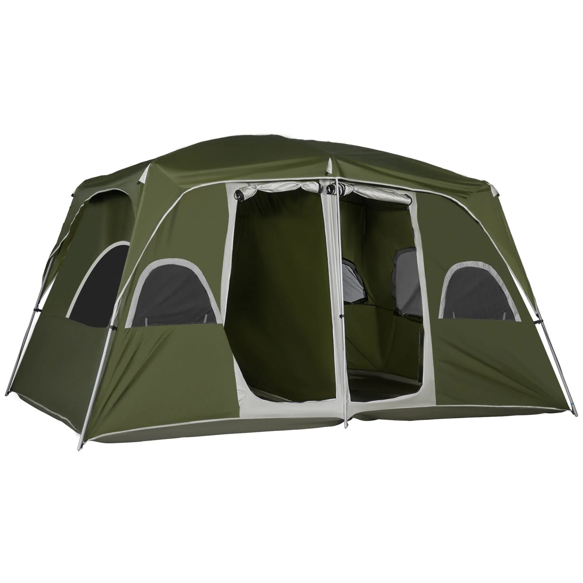 Camping Tent Family Tent 4-8 Person 2 Room with Large Mesh Windows Easy Set Up for Backpacking Hiking Outdoor Green