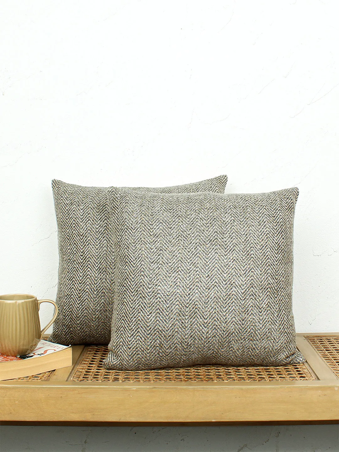 Chevron Set Of 2 Cushion Covers - (Black) - 40x40cm
