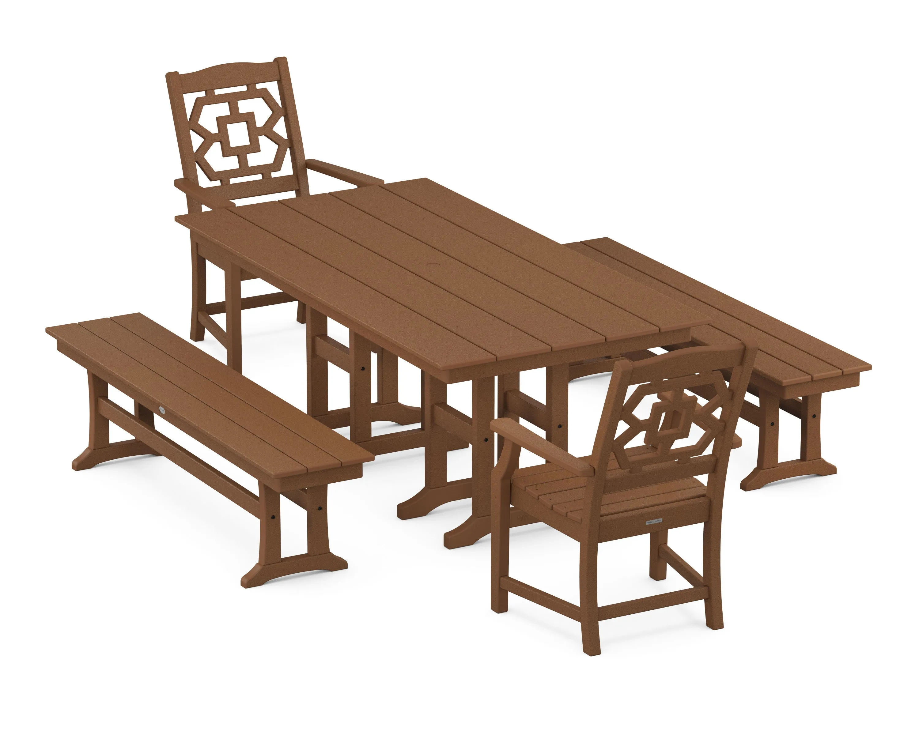 Chinoiserie 5-Piece Farmhouse Dining Set with Benches