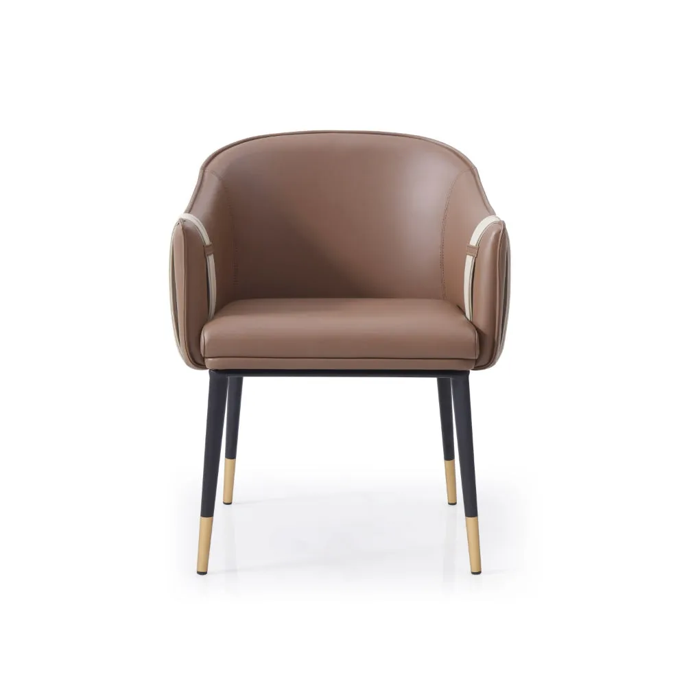 Cid Aldo 22 Inch Dining Chair, Brown Faux Leather, Black Metal, Wood By Casagear Home