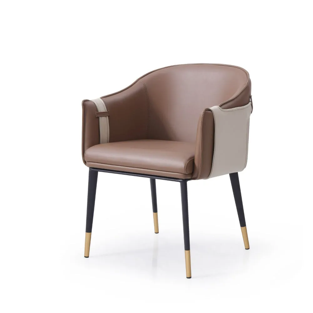 Cid Aldo 22 Inch Dining Chair, Brown Faux Leather, Black Metal, Wood By Casagear Home