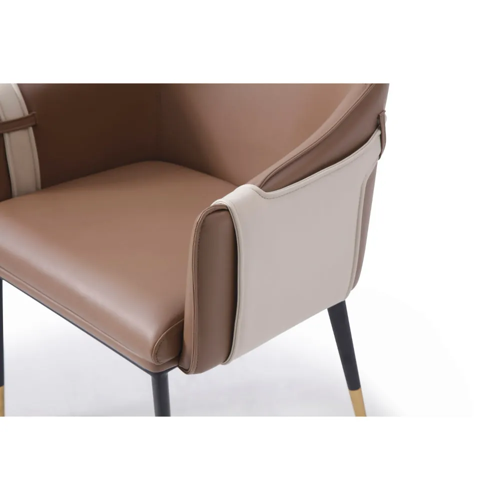 Cid Aldo 22 Inch Dining Chair, Brown Faux Leather, Black Metal, Wood By Casagear Home