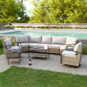 Coastal Vista Outdoor Patio Furniture Set w/ Swivel Rocker Chair, Seats 7