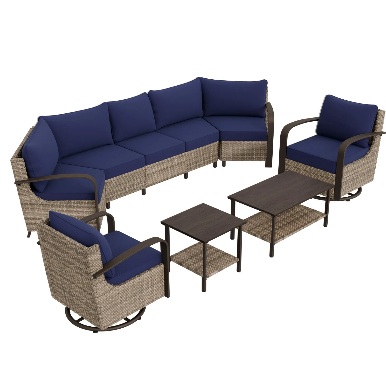 Coastal Vista Outdoor Patio Furniture Set w/ Swivel Rocker Chair, Seats 7