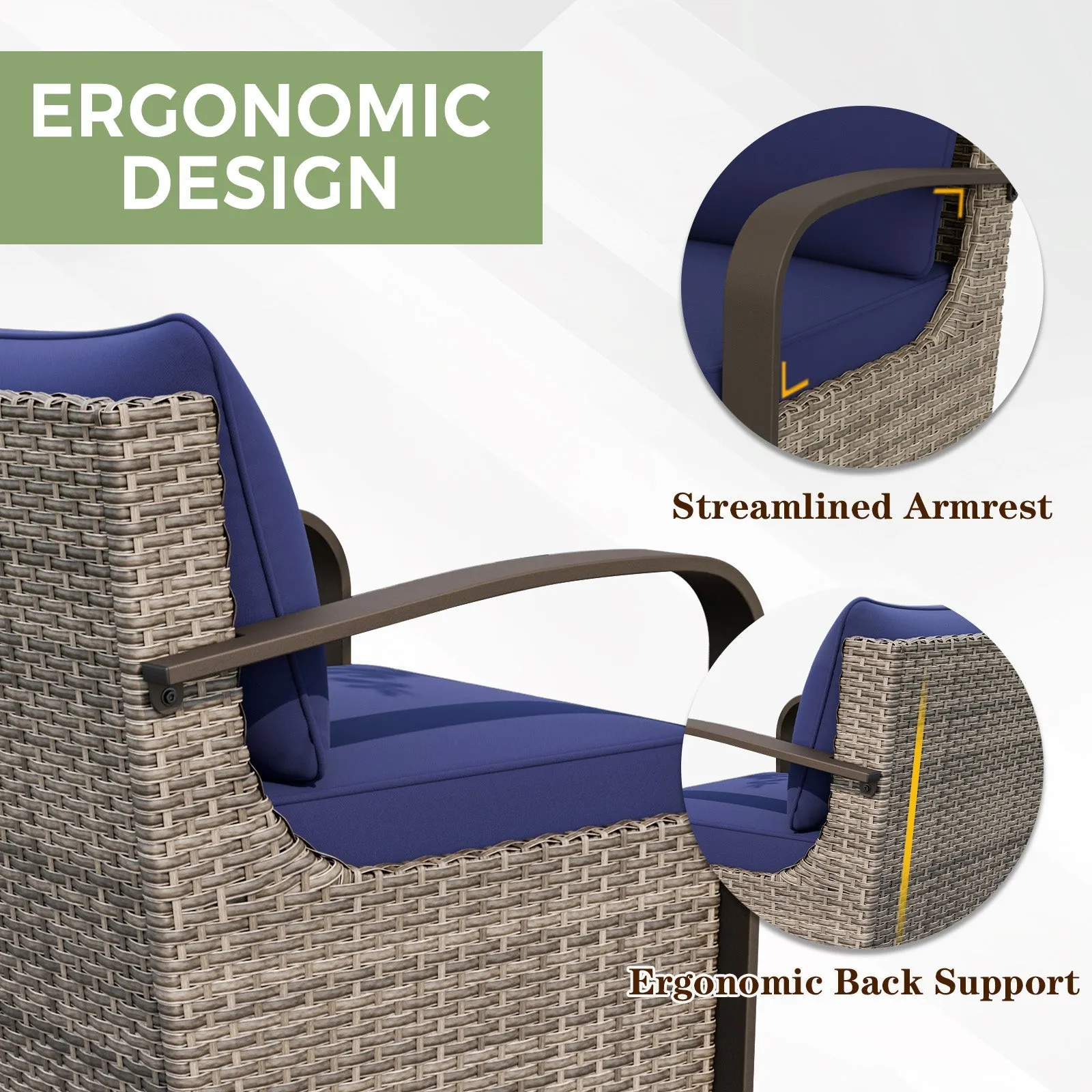 Coastal Vista Outdoor Patio Furniture Set w/ Swivel Rocker Chair, Seats 7