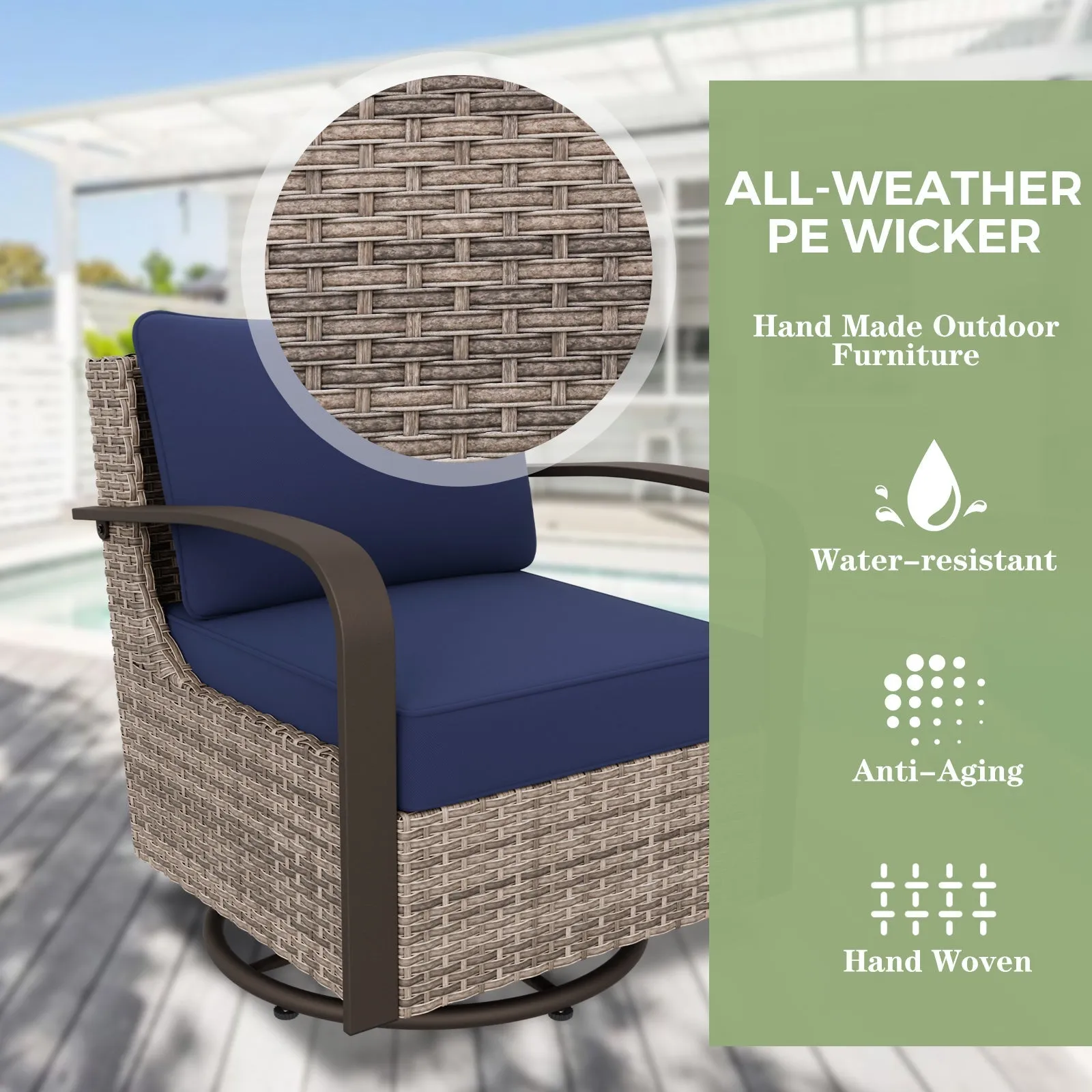 Coastal Vista Outdoor Patio Furniture Set w/ Swivel Rocker Chair, Seats 7