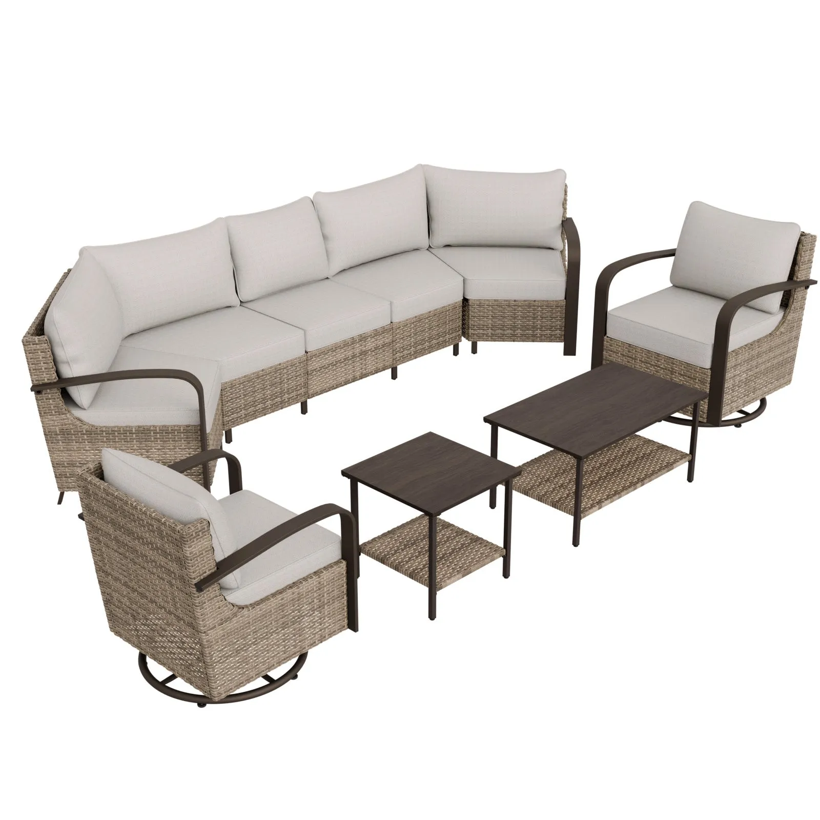 Coastal Vista Outdoor Patio Furniture Set w/ Swivel Rocker Chair, Seats 7
