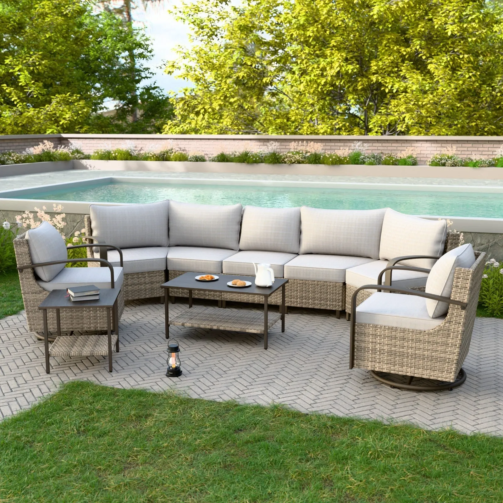 Coastal Vista Outdoor Patio Furniture Set w/ Swivel Rocker Chair, Seats 7