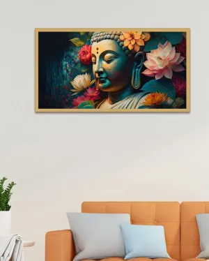 Colorful Buddha Statues Floating Frame Canvas Wall Painting