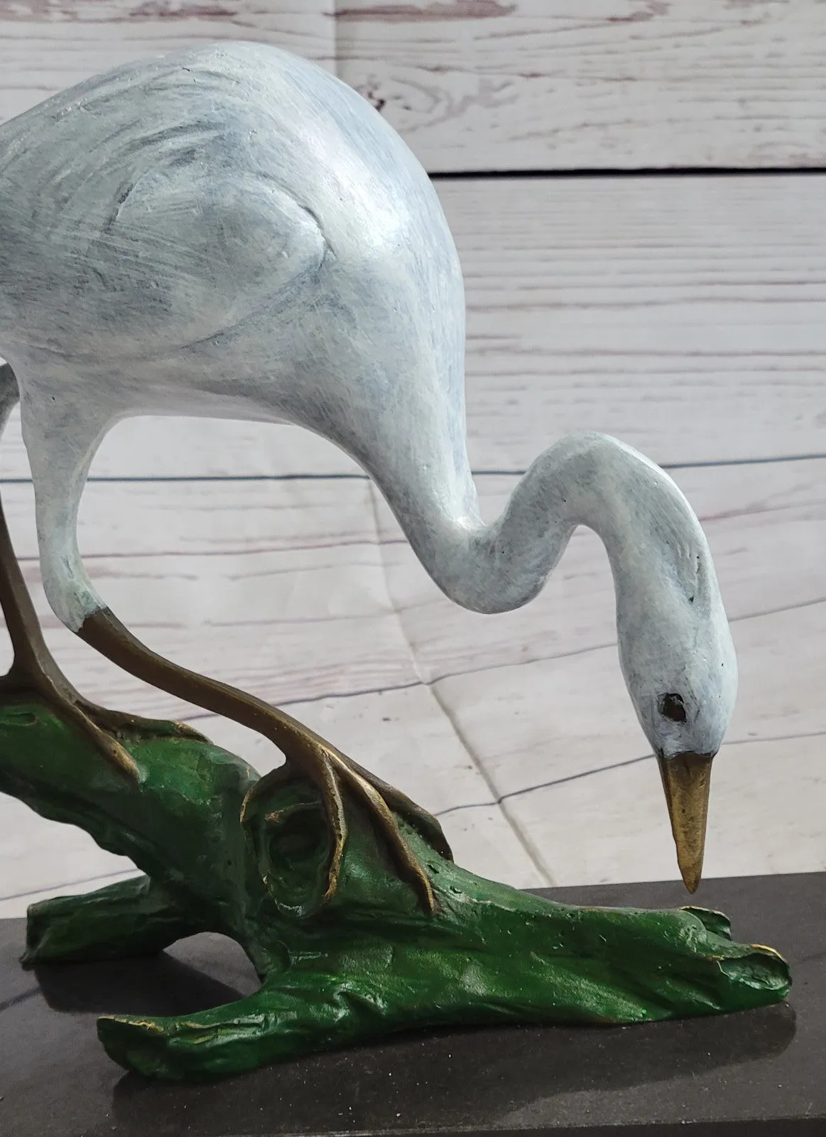 Contemporary Crane Brown Patina Bronze Patina Stylized Garden Bird Statues Decor