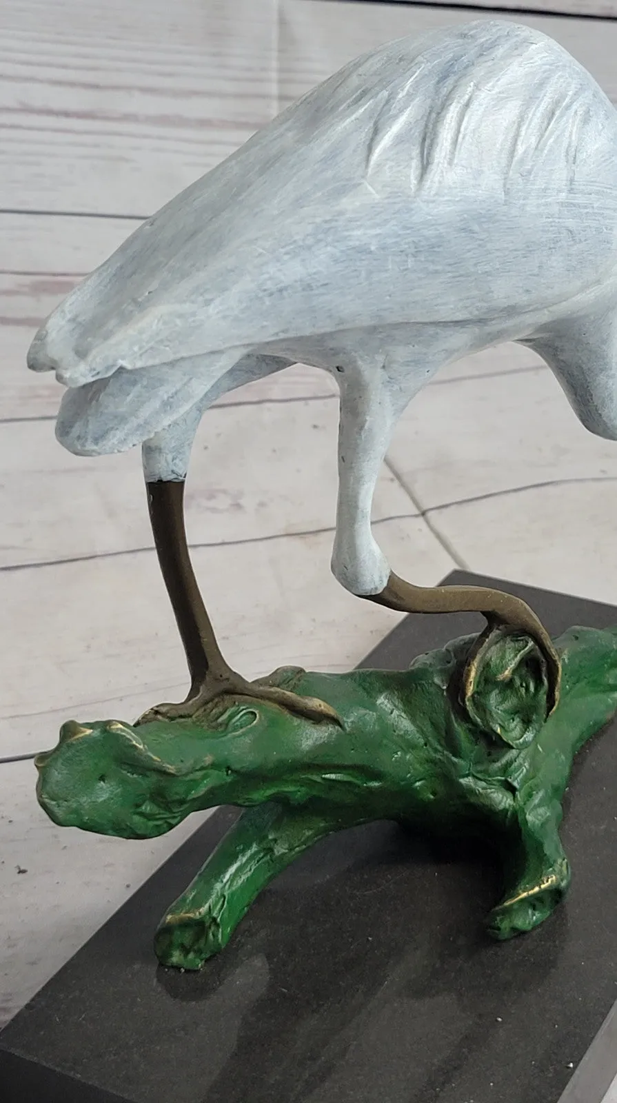 Contemporary Crane Brown Patina Bronze Patina Stylized Garden Bird Statues Decor