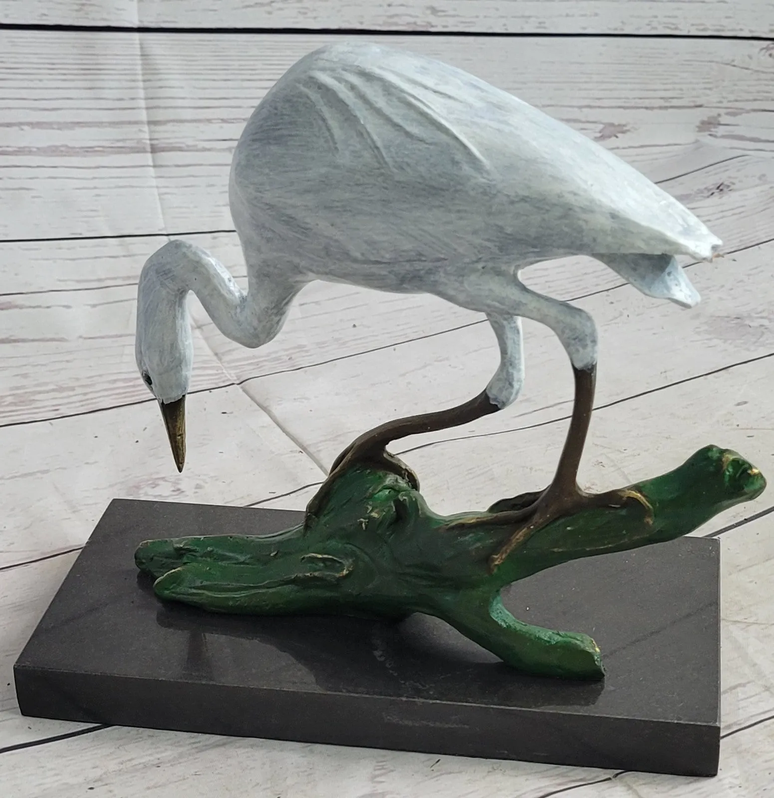 Contemporary Crane Brown Patina Bronze Patina Stylized Garden Bird Statues Decor