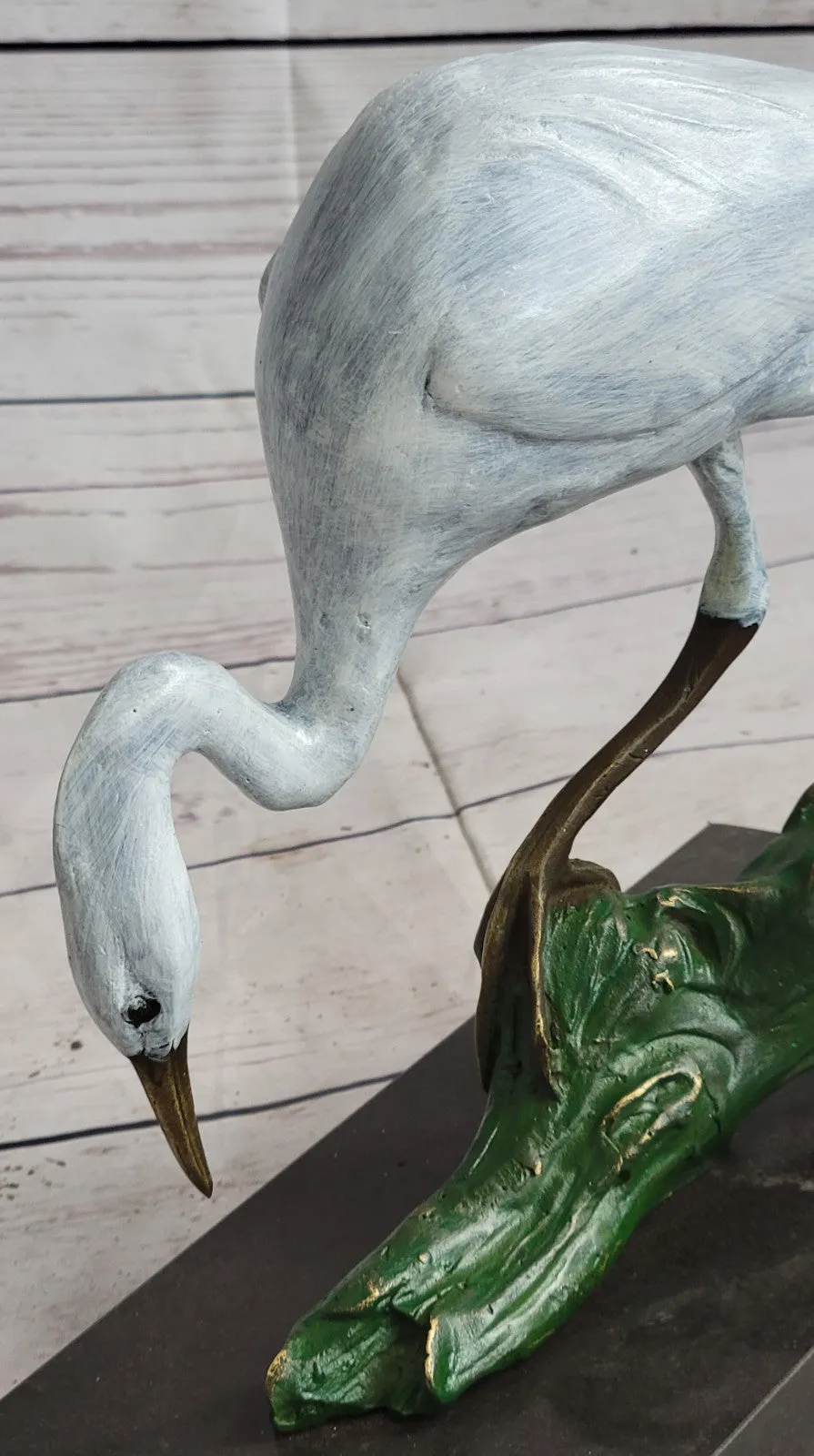 Contemporary Crane Brown Patina Bronze Patina Stylized Garden Bird Statues Decor