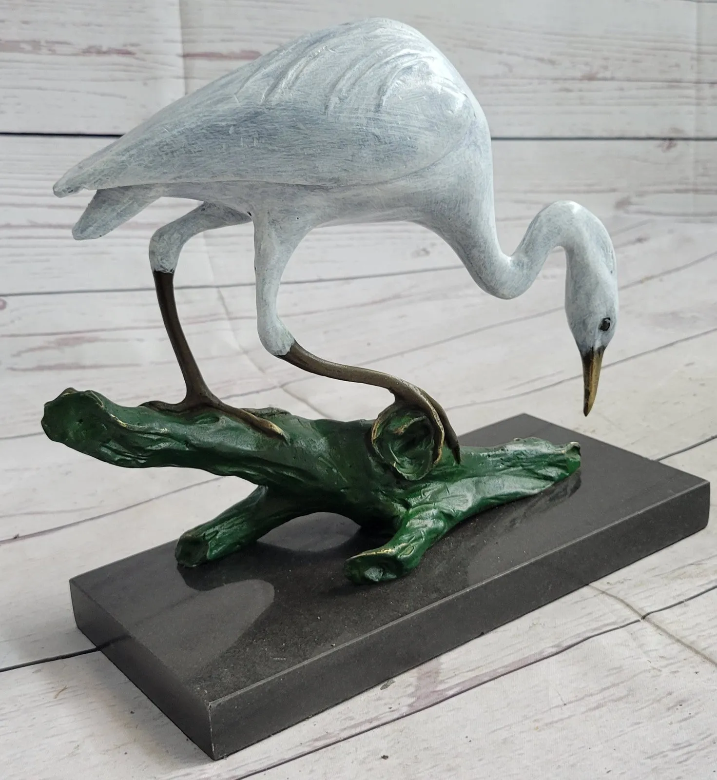 Contemporary Crane Brown Patina Bronze Patina Stylized Garden Bird Statues Decor