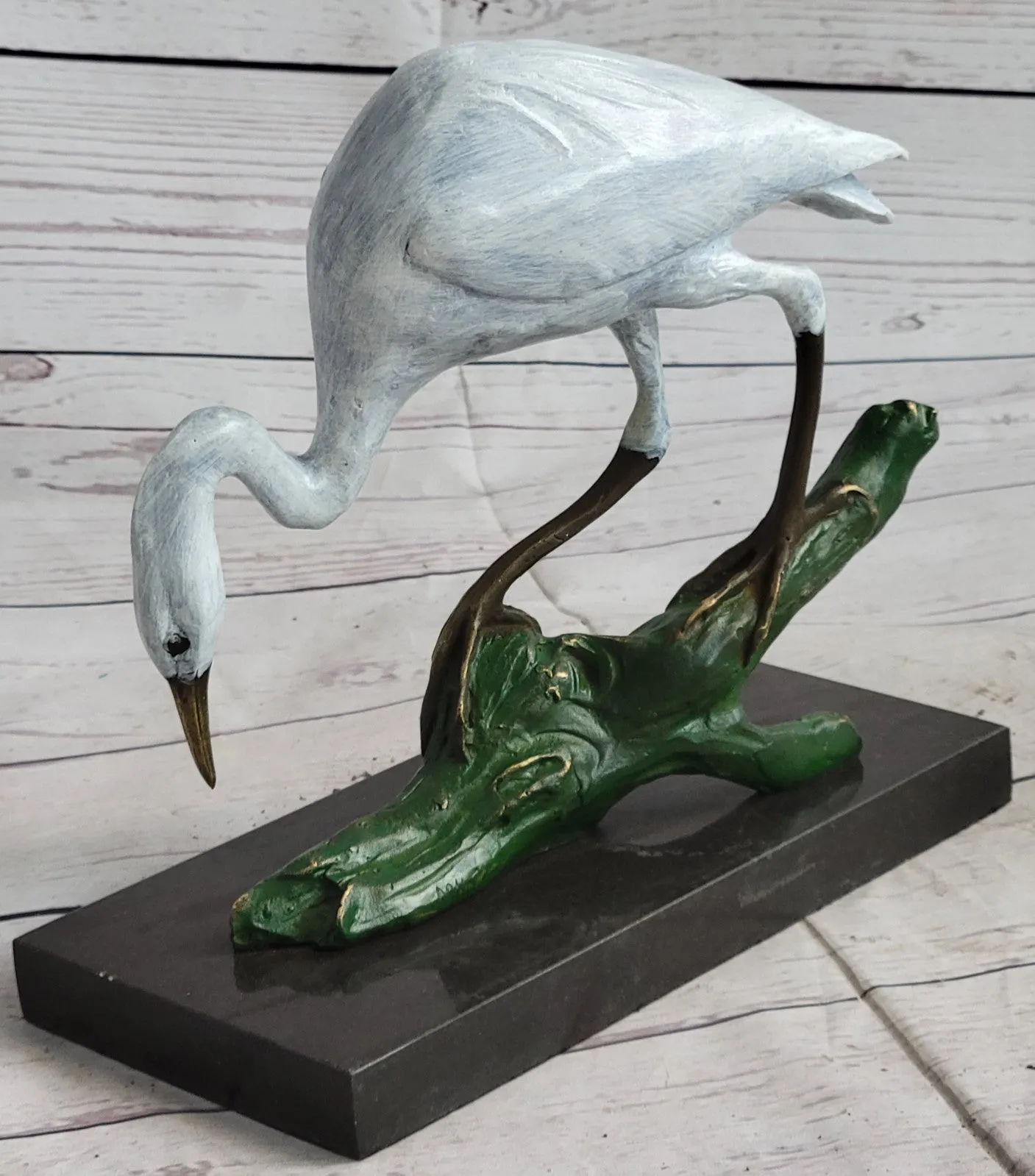 Contemporary Crane Brown Patina Bronze Patina Stylized Garden Bird Statues Decor