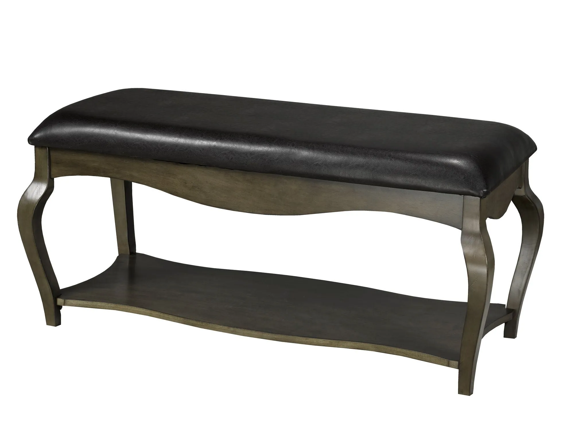 Dark Grey Wood Leather Accent Bench With Shelf- Model #6374B