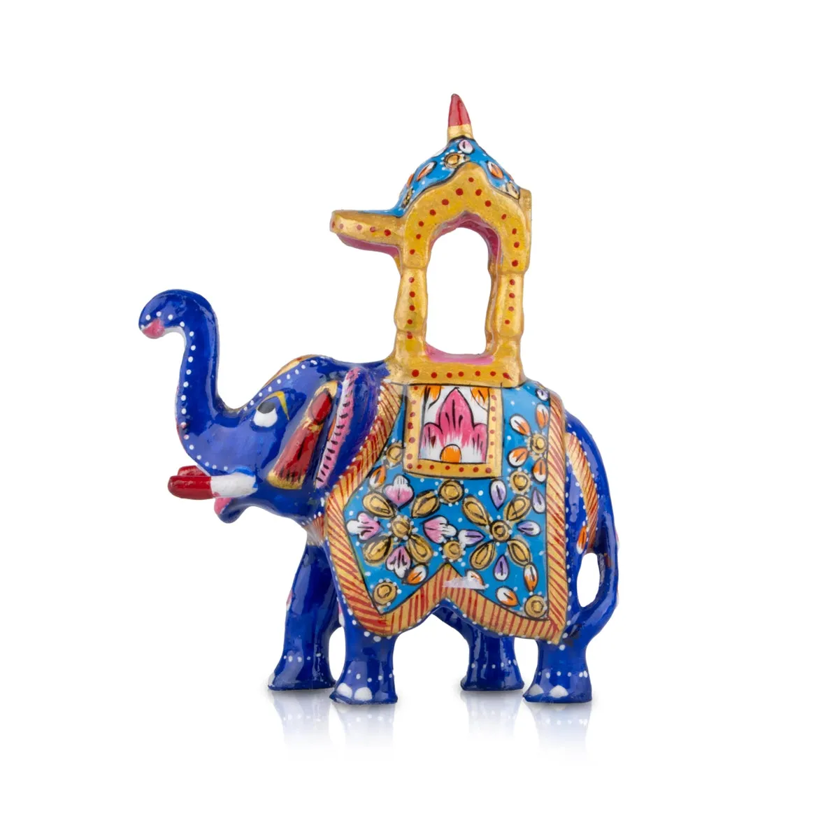 Elephant Statue - 4 x 4.5 Inches | Aluminium Ambari Elephant/ Painted Elephant Sculpture for Home Decor