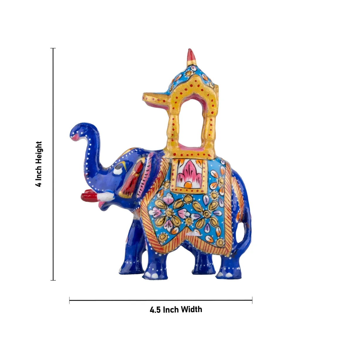 Elephant Statue - 4 x 4.5 Inches | Aluminium Ambari Elephant/ Painted Elephant Sculpture for Home Decor