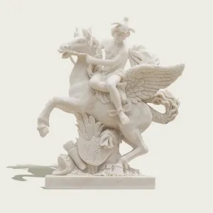 FINEST Custom White Marble Pegasus Rider Sculpture FM-058
