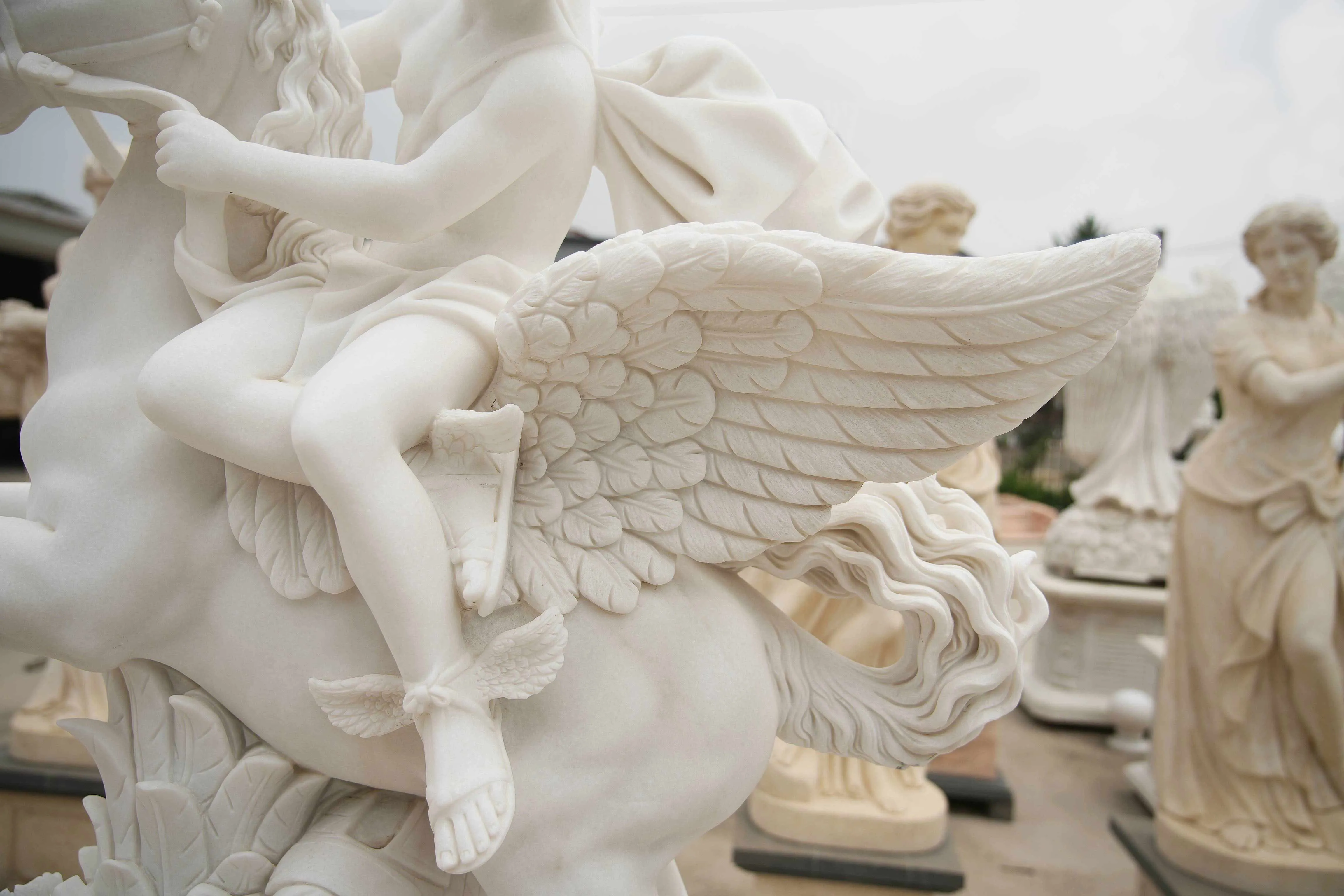 FINEST Custom White Marble Pegasus Rider Sculpture FM-058