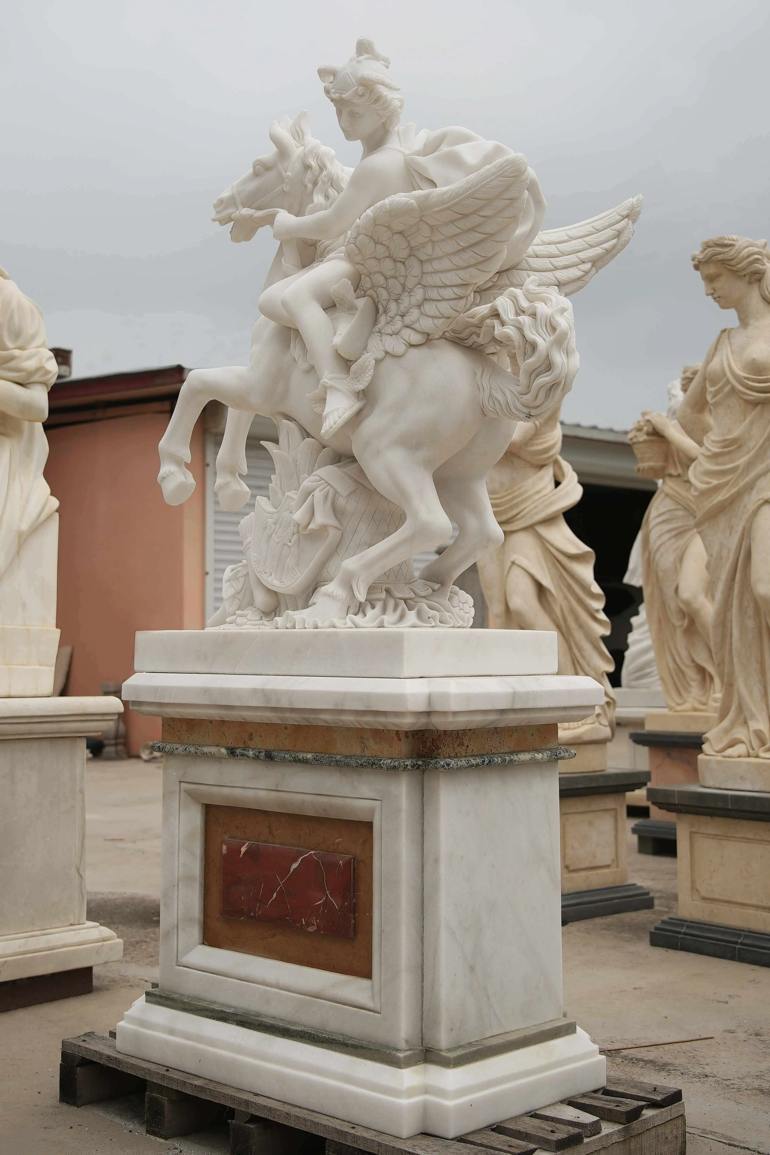 FINEST Custom White Marble Pegasus Rider Sculpture FM-058
