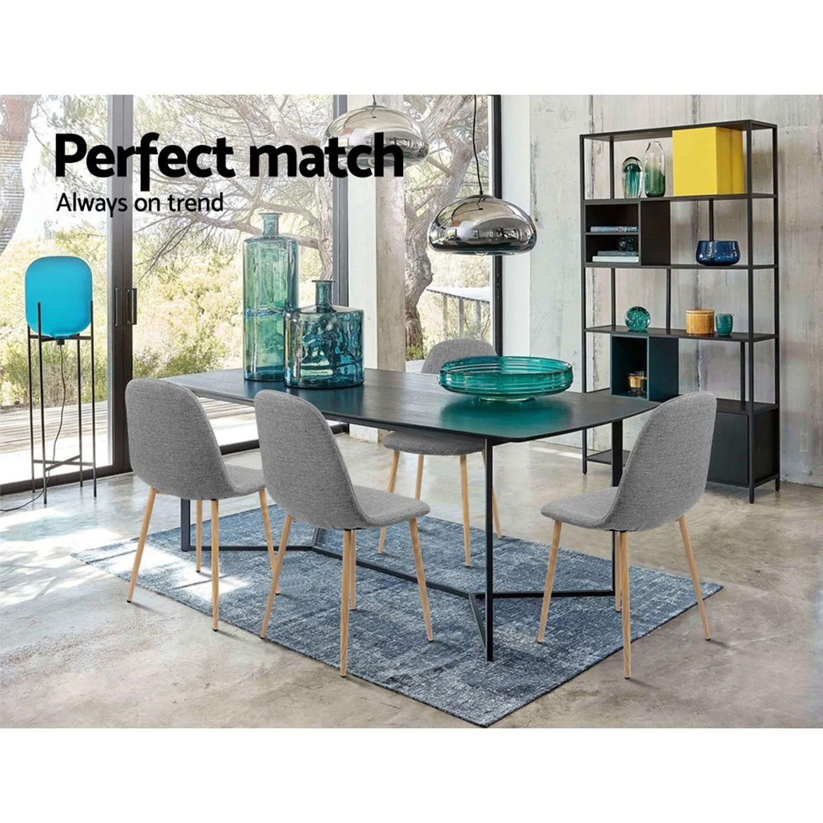 Four Adamas Fabric Dining Chairs - Light Grey