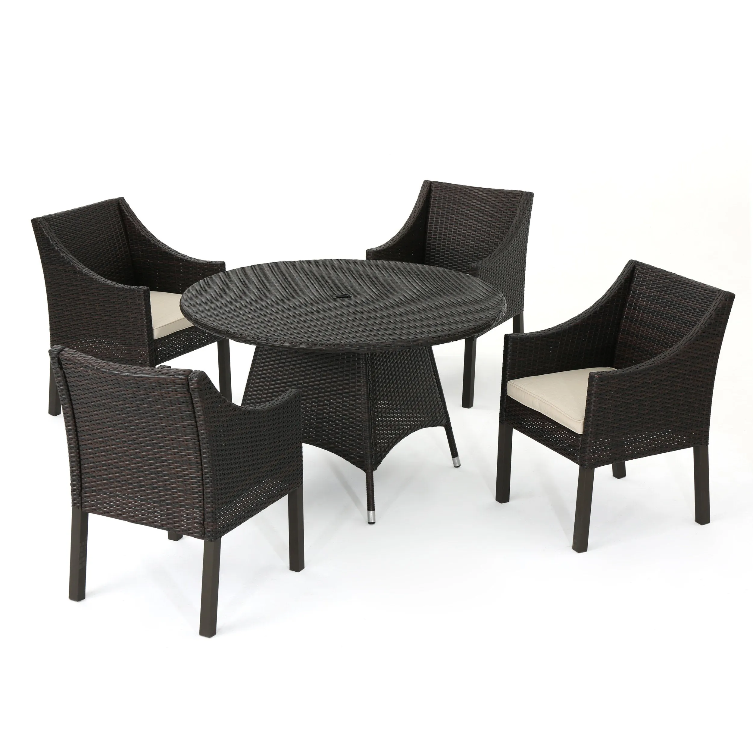 Frances Outdoor 5 Piece Wicker Dining Set with Water Resistant Cushions