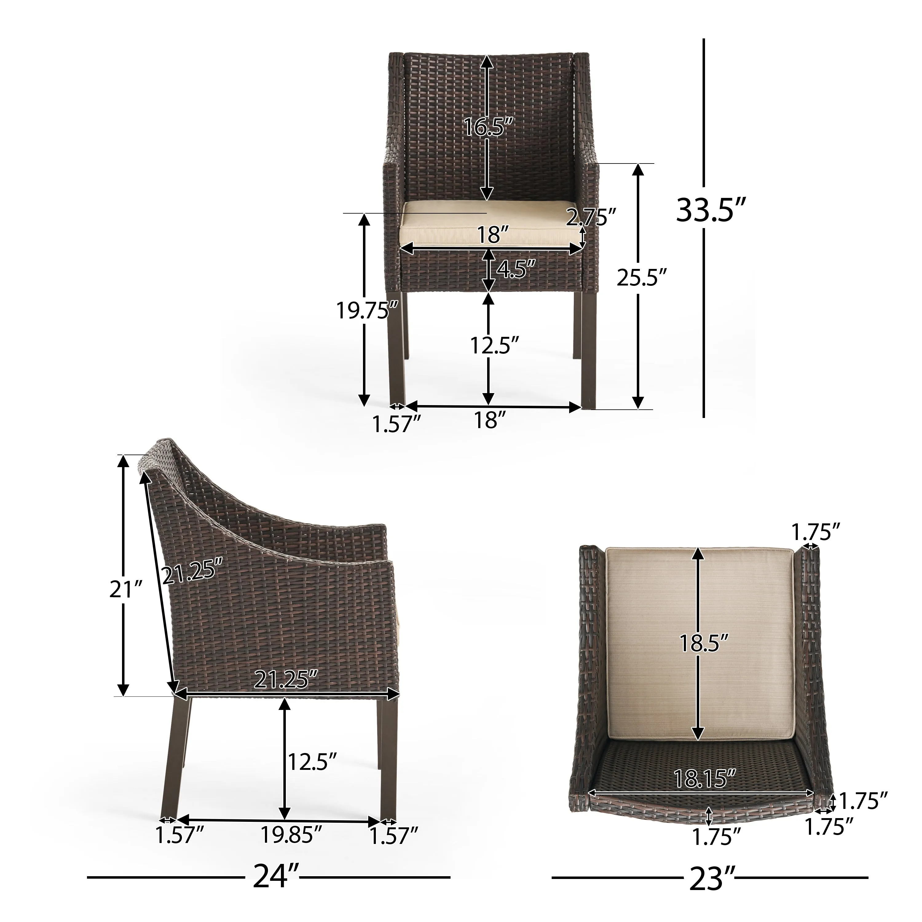 Frances Outdoor 5 Piece Wicker Dining Set with Water Resistant Cushions