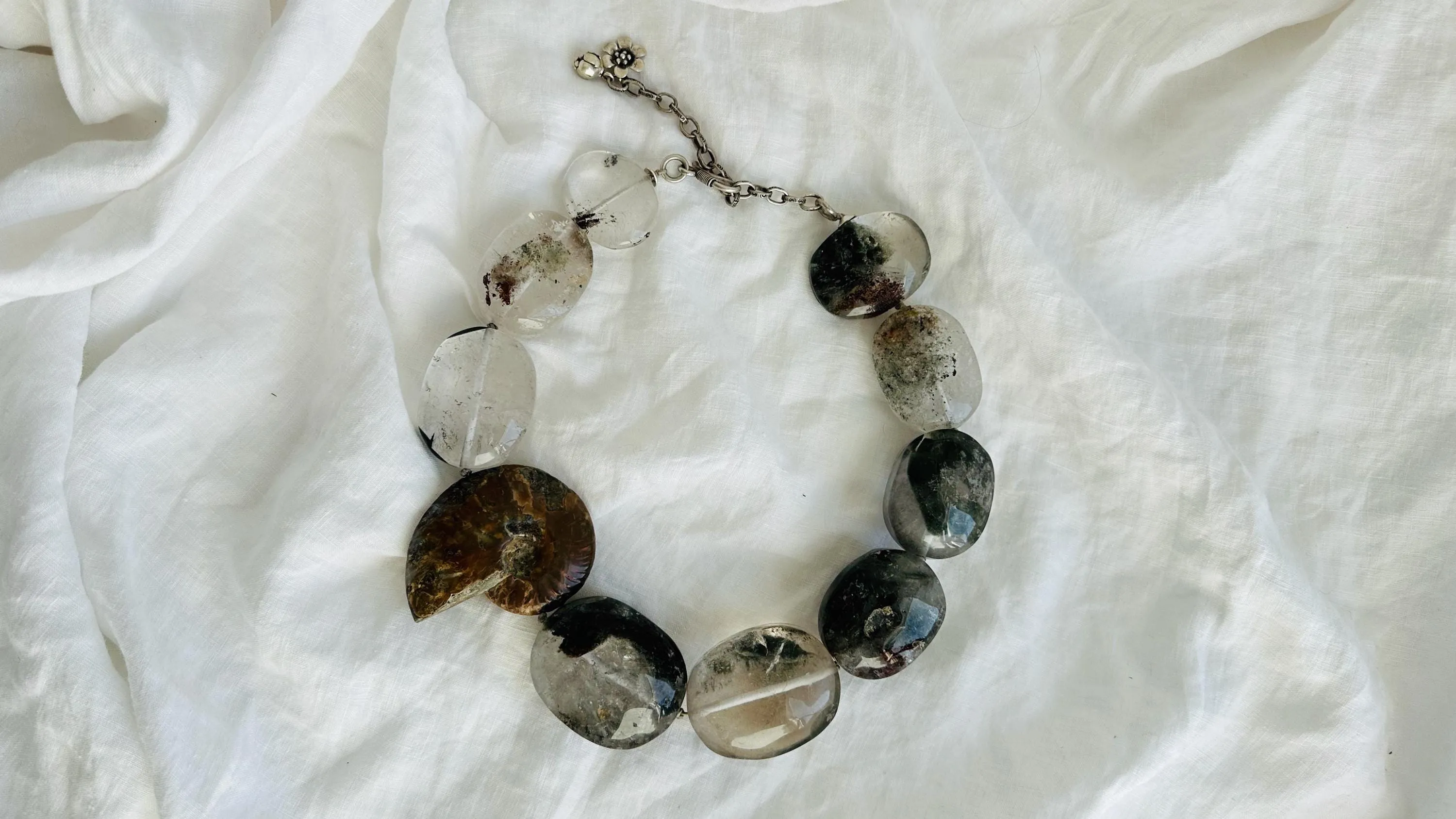 Garden Quartz & Ammonite Necklace. Designer Natural Stone Necklace. Atelier Aadya