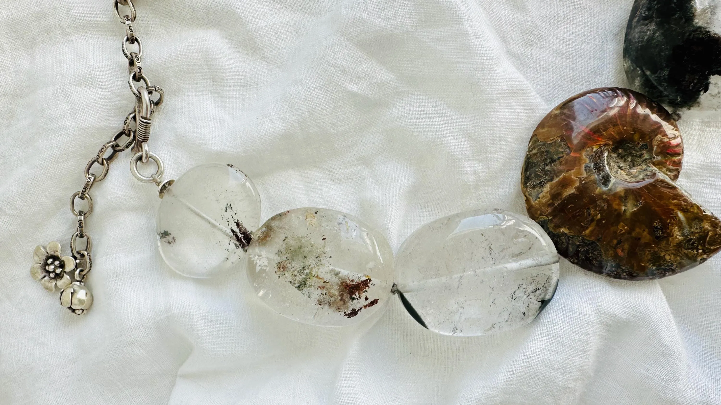 Garden Quartz & Ammonite Necklace. Designer Natural Stone Necklace. Atelier Aadya