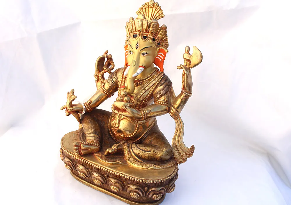 Gold Plated Majestic Lord Ganesha Statue 9" High SST194