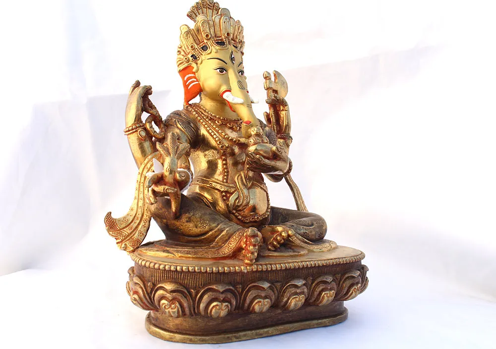 Gold Plated Majestic Lord Ganesha Statue 9" High SST194