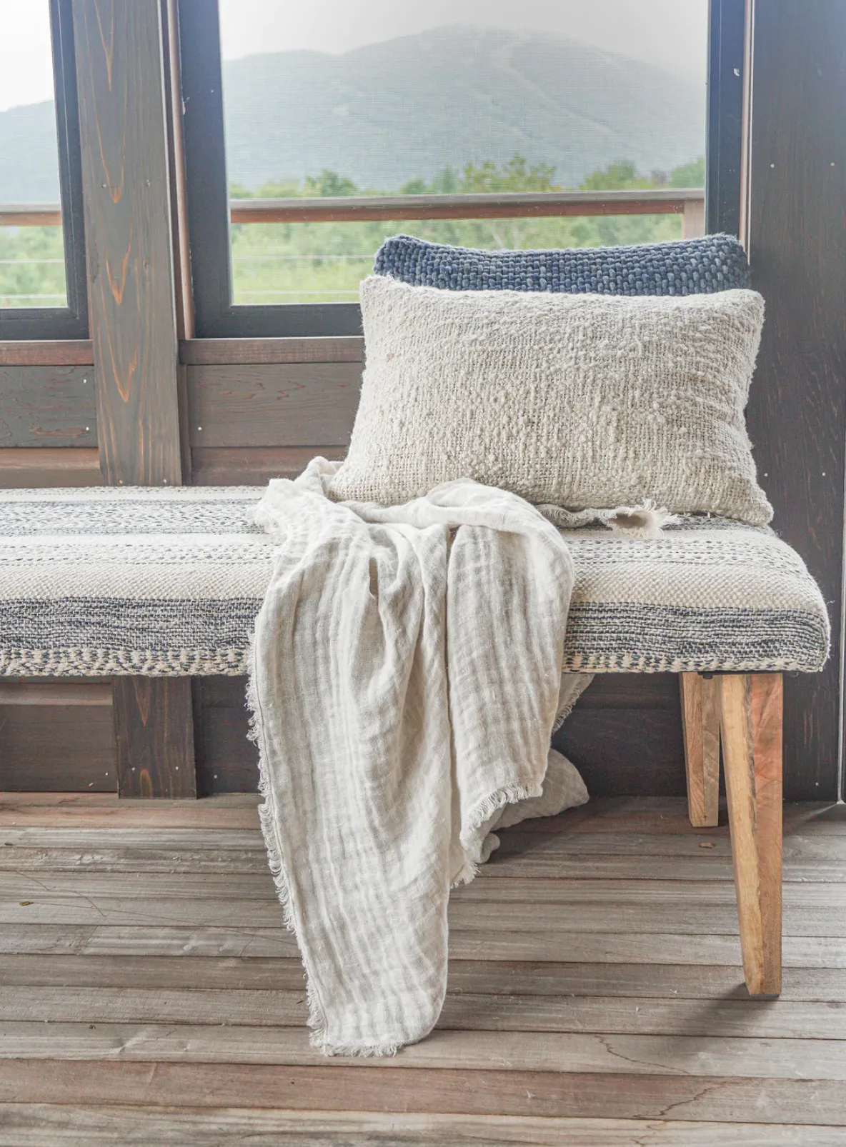 Handwoven Indigo Striped Bench