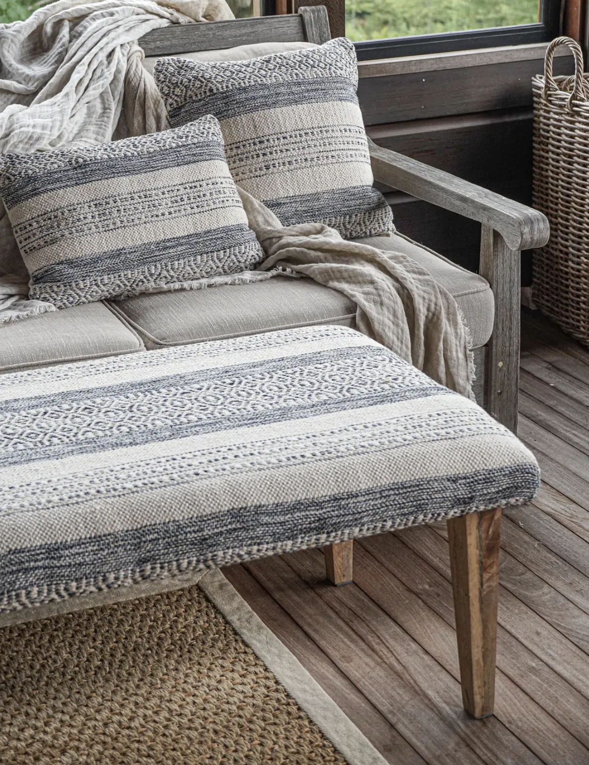 Handwoven Indigo Striped Bench