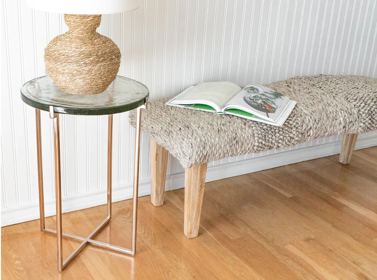 Handwoven Textured Taupe Bench