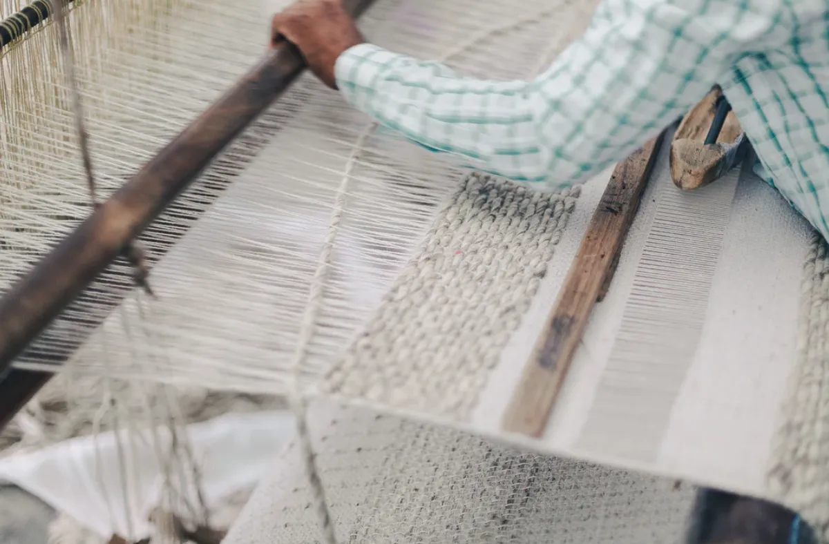 Handwoven Textured Taupe Bench