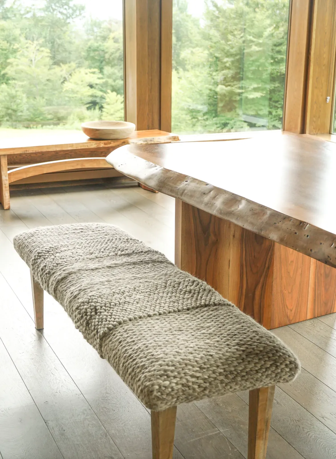 Handwoven Textured Taupe Bench