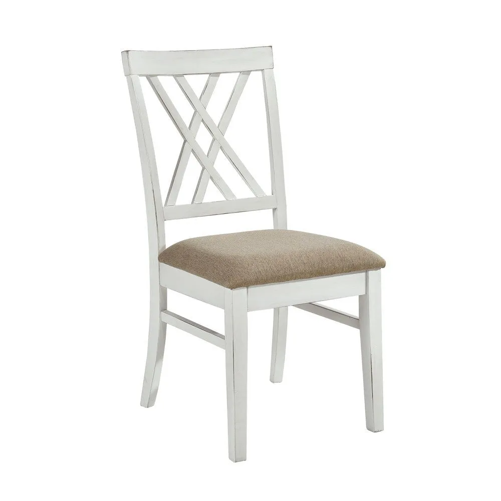 Hyna 19 Inch Side Dining Chair, X Cross Back, Khaki Seat, Farmhouse White By Casagear Home