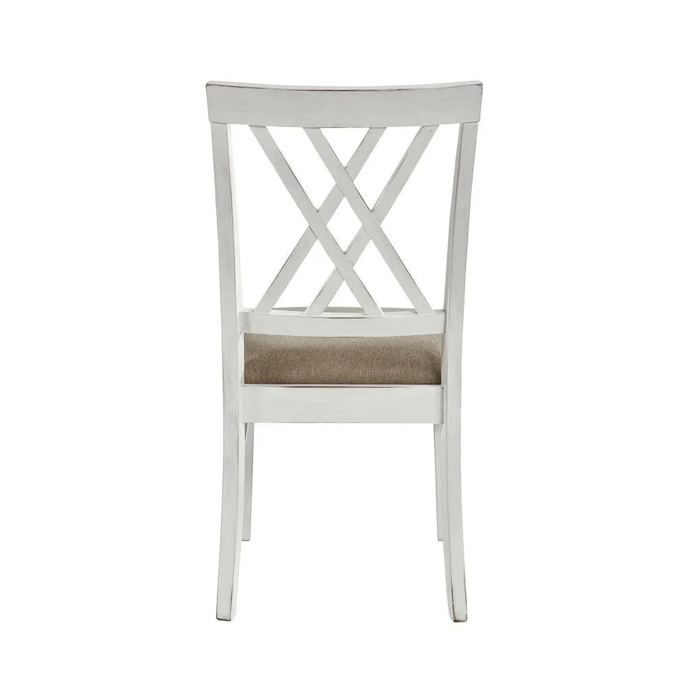 Hyna 19 Inch Side Dining Chair, X Cross Back, Khaki Seat, Farmhouse White By Casagear Home