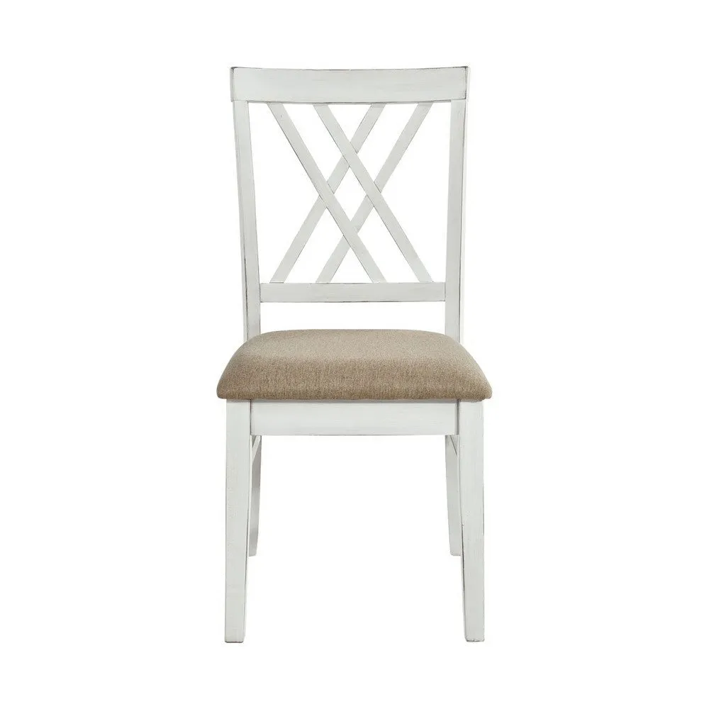 Hyna 19 Inch Side Dining Chair, X Cross Back, Khaki Seat, Farmhouse White By Casagear Home
