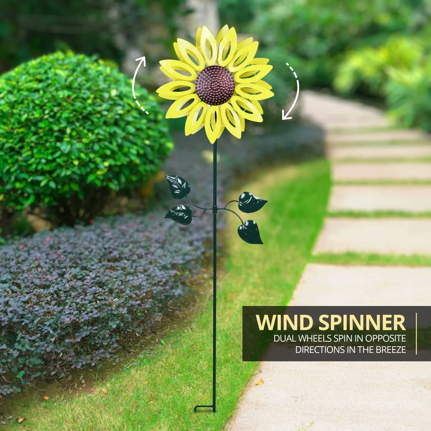 Kinetic Yellow Sunflower Metal Garden Stake, 12 x 4 x 47.5 Inches