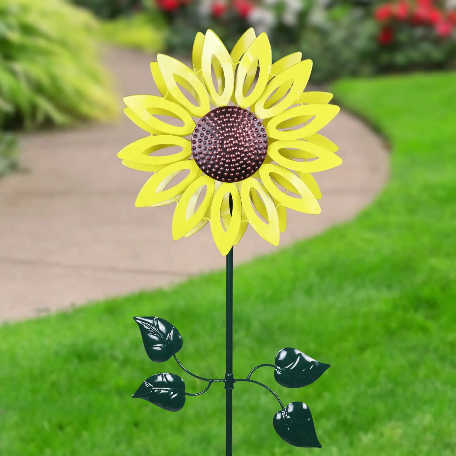 Kinetic Yellow Sunflower Metal Garden Stake, 12 x 4 x 47.5 Inches