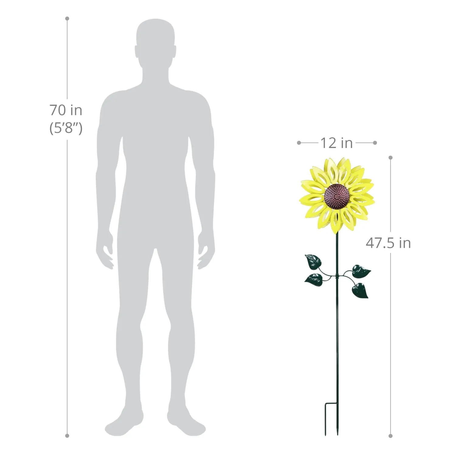 Kinetic Yellow Sunflower Metal Garden Stake, 12 x 4 x 47.5 Inches