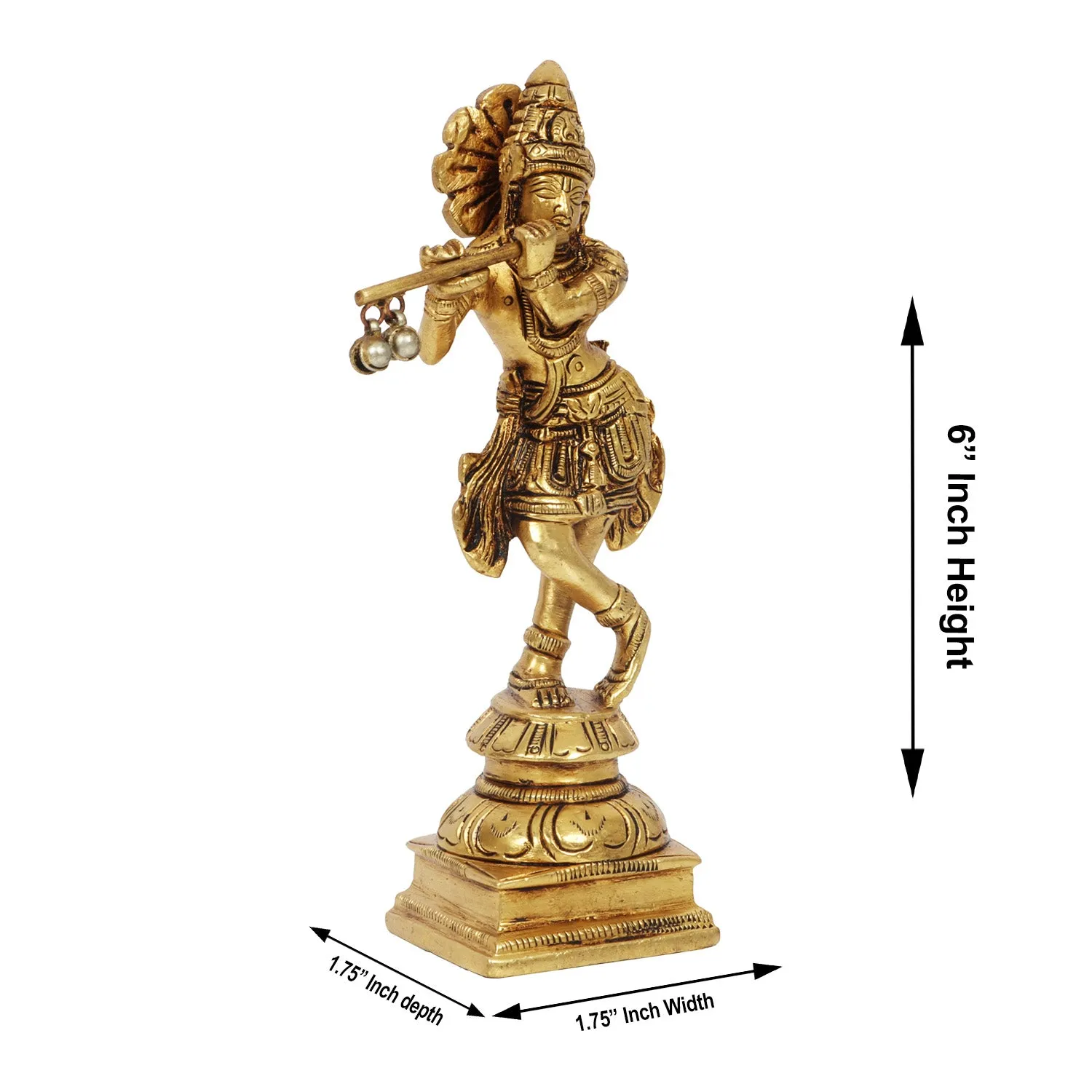 Krishnan Statue  - 6 x 1.75 Inches |  Brass Idol/ Krishna Idol/ Lord Krishna Standing/ Krishna Murti for Pooja