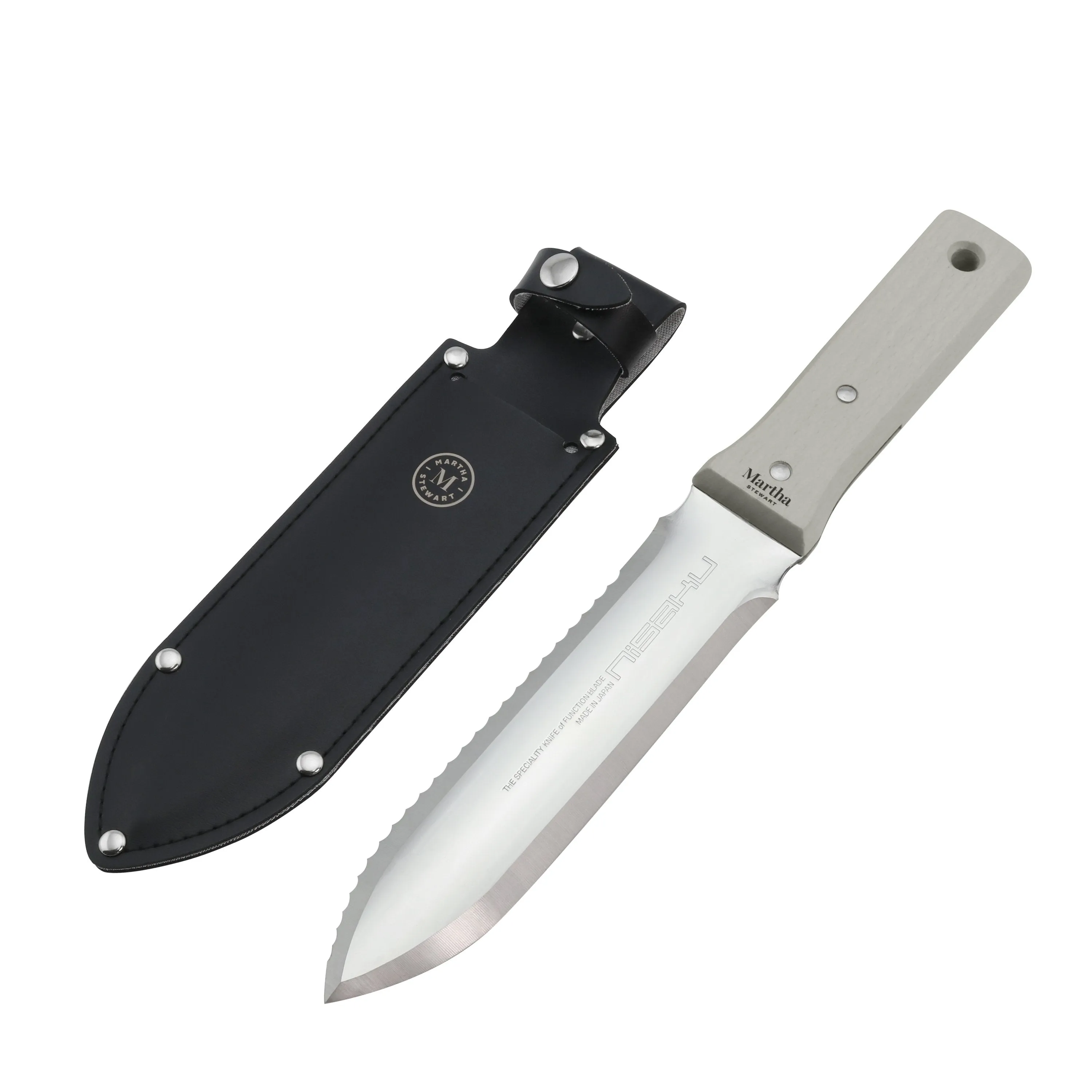 Martha Stewart MTS-HHK1-MPL 7.25 in. Blade Hori-Hori Stainless Steel Tomita Weeding Knife (Slate)