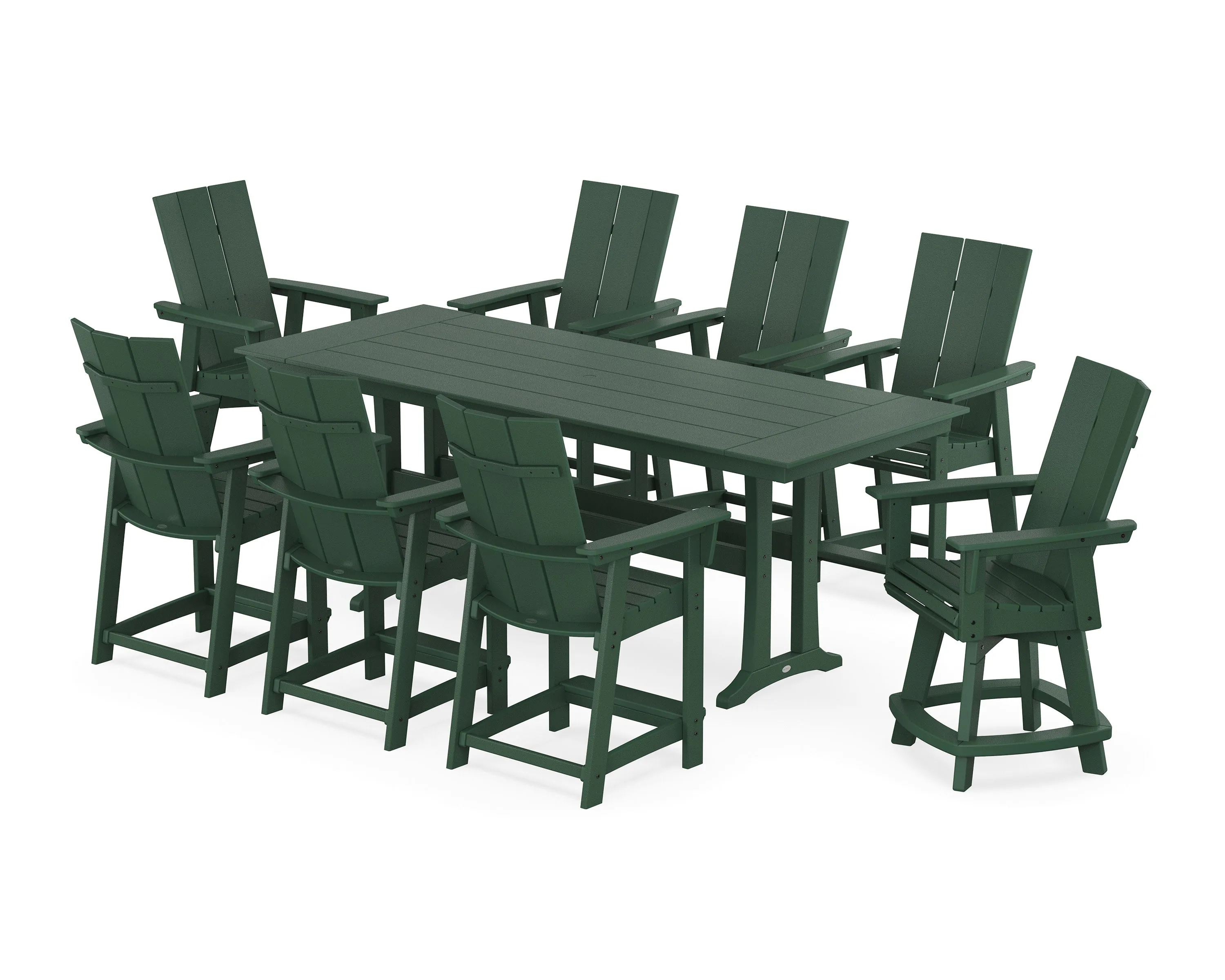 Modern Curveback Adirondack Swivel 9-Piece Farmhouse Counter Set with Trestle Legs