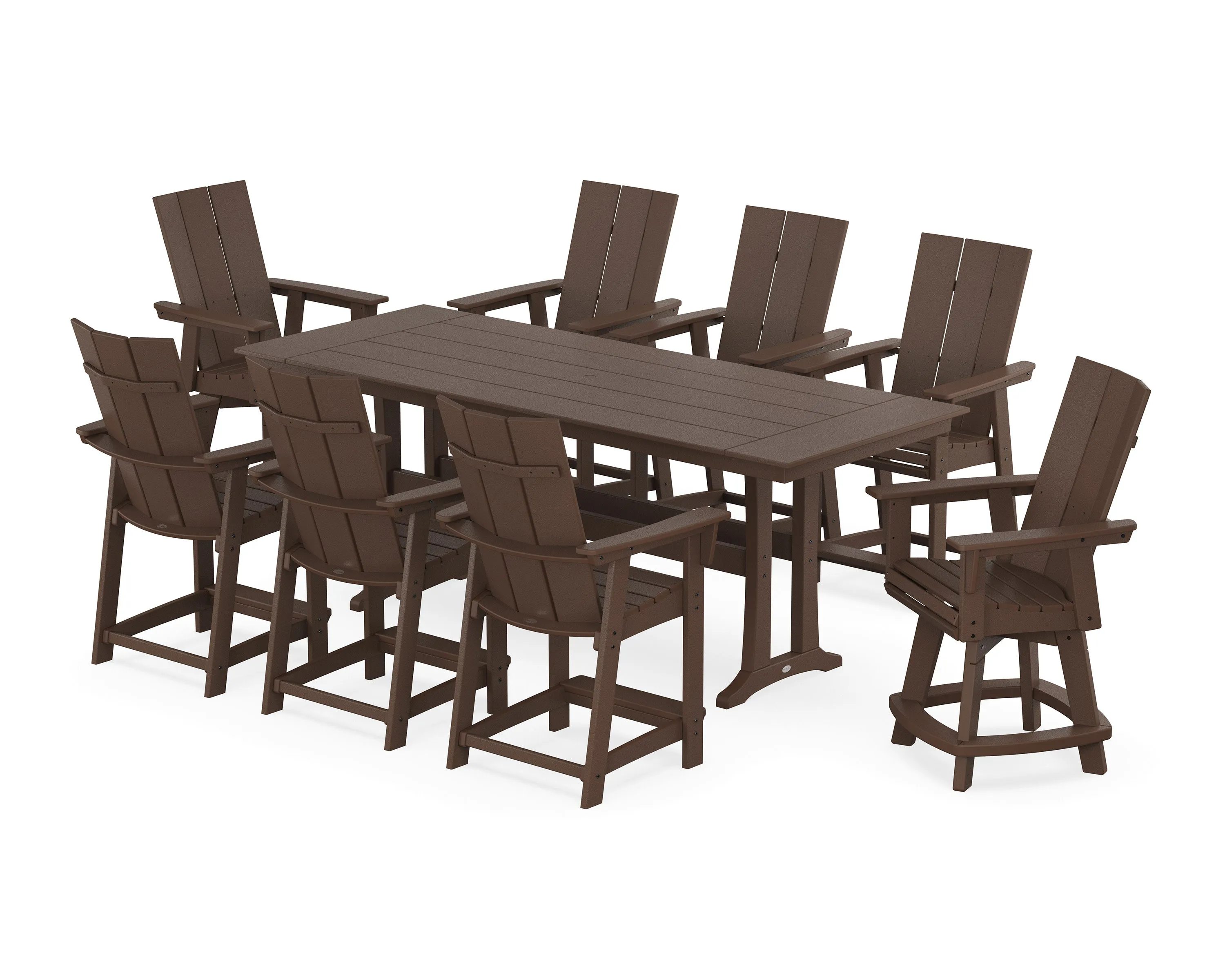 Modern Curveback Adirondack Swivel 9-Piece Farmhouse Counter Set with Trestle Legs
