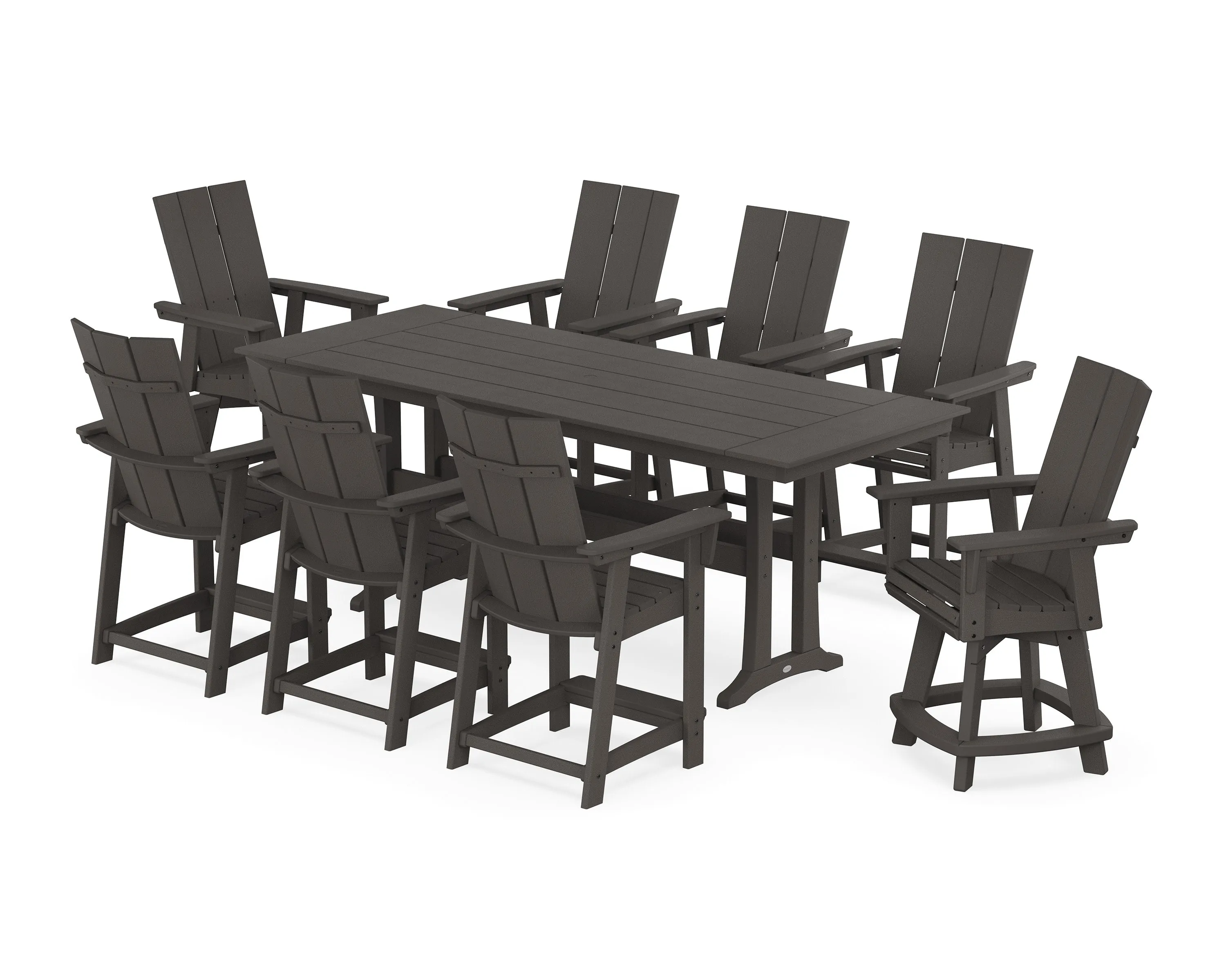 Modern Curveback Adirondack Swivel 9-Piece Farmhouse Counter Set with Trestle Legs