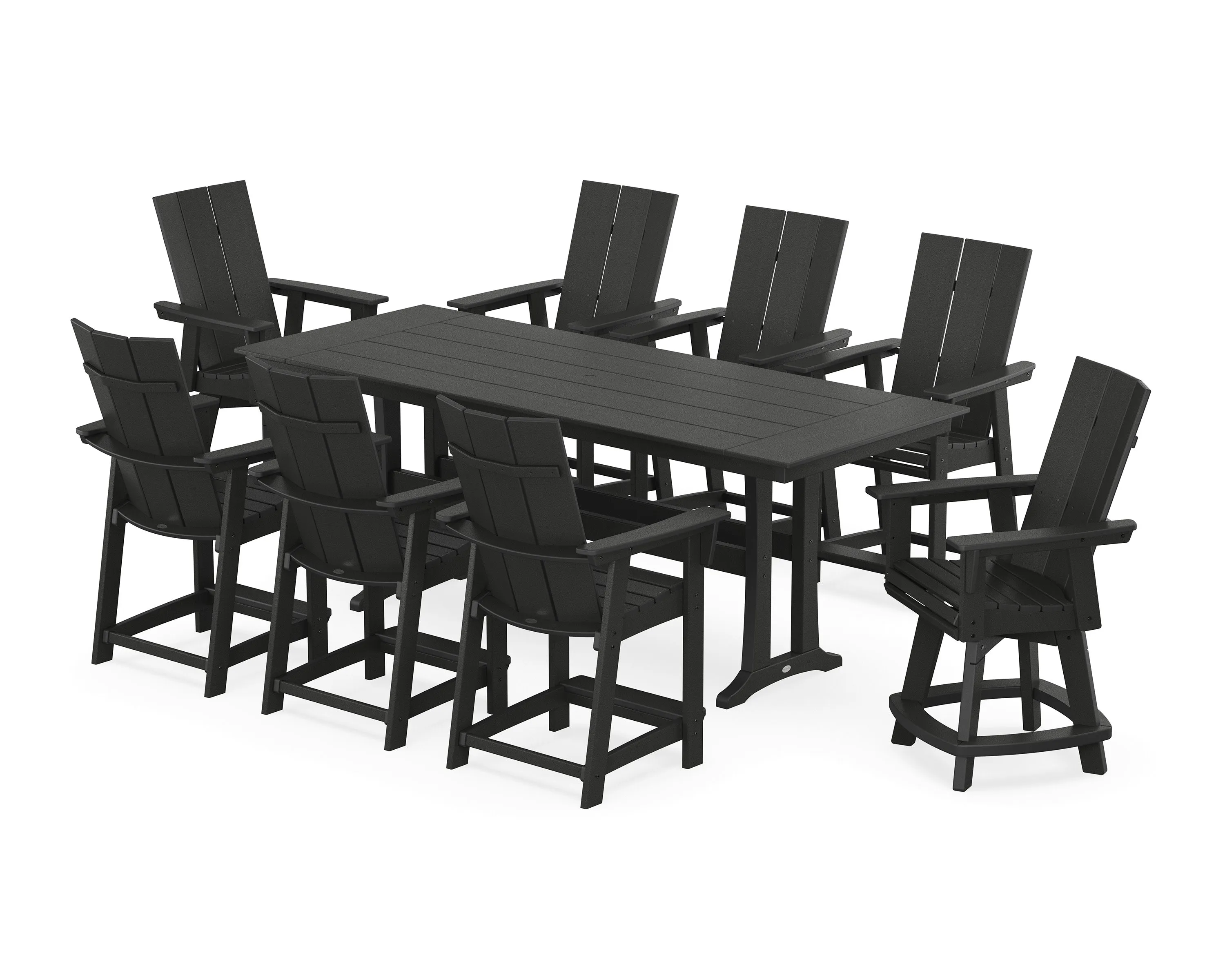 Modern Curveback Adirondack Swivel 9-Piece Farmhouse Counter Set with Trestle Legs
